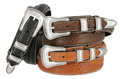 Western Silver Engraved Rope Edge Ranger Genuine Bison Leather Belt $39.95
