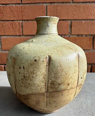 #ad Vintage Earthtone Stoneware Hand Crafted Studio Pottery Bulbous Vase Modern $65.00