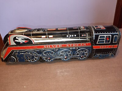 #ad Silver Streak 6682 Vintage Lithograph Tin Toy Train Engine 1960#x27;s $75.00