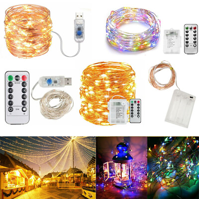 8 Modes LED Copper Wire Fairy String Lights 5M 10M Battery USB Operated Remote $4.69
