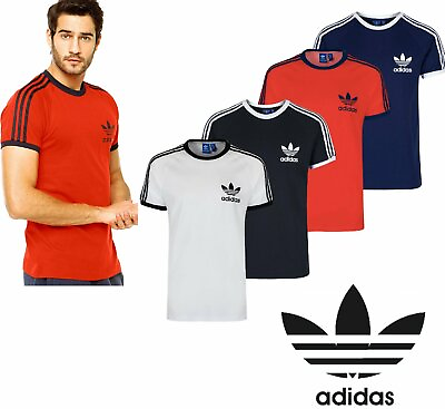 Adidas Originals California Men#x27;s T Shirt Trefoil Retro 3 Stripes Short Sleeve $22.50