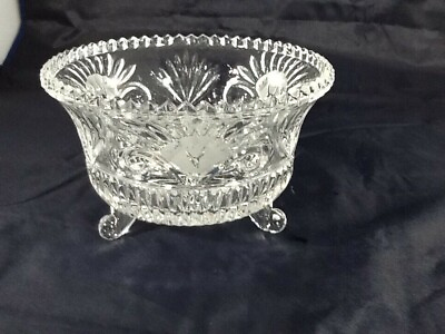 #ad Vintage Cut Clear Glass Candy Dish 8quot; Diameter Heavy Footed PERECT SAWTOOTH EDG $20.00