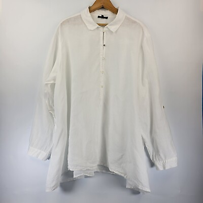 Eileen Fisher Womens White Irish Linen Blouse Size XL Pullover FLAWED $33.97