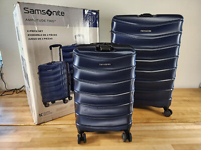 #ad 2 PIECE Samsonite Amplitude Hardside Blue Luggage Set Carryon Checked Spinner $134.99