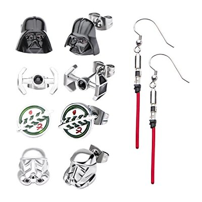 #ad Officially Licensed Star Wars Stainless Steel Dangle Charm Stud Earrings Set $32.95