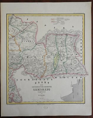 #ad Eastern Samarang Dutch East Indies Indonesia Java c.1858 Haren large detail map $68.00