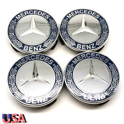 #ad 4PCS Wheel Center Caps Emblem Blue Laurel Wreath 75mm For Mercedes Benz AMG $13.69