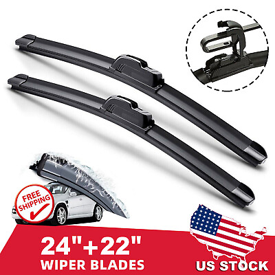 #ad 24quot;amp;22quot; Windshield Wiper Blades Premium OEM Hybrid silicone J Hook High Quality $7.98