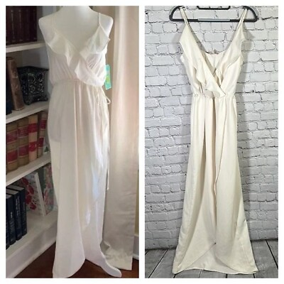 #ad Gianni Bini GB off white cream Ruffle Maxi Beach Wedding dress size Small NEW $19.99