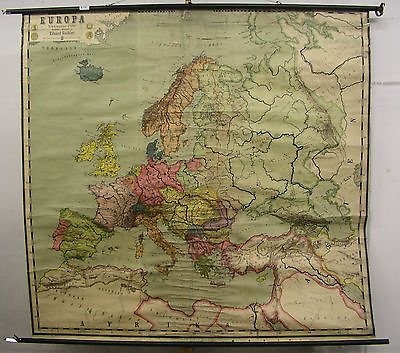 #ad Old School Wall Map Europakarte 1914 German Rich 75 3 16x70 7 8in Vintage $487.58