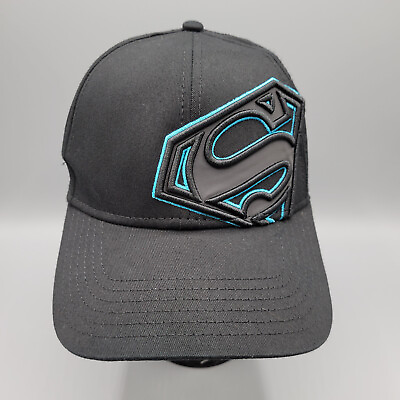 Superman Hat Cap Fitted OSFM Black DC Comics Hero Embroidered Logo Adult Mens $19.97