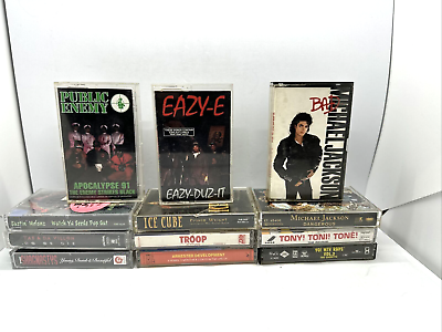 #ad Cassette Tape Lot of 12 w Case Eazy E Ice Cube Public Enemy Michael Jackson $49.99