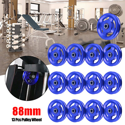 #ad 13PCS Blue 88mm Aluminium Alloy Bearing Cable Pulley Wheel Gym Equipment Parts $117.75