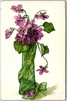 #ad #ad 1919 Greetings Landscape Flowers in Vase Violets Posted Postcard $8.09