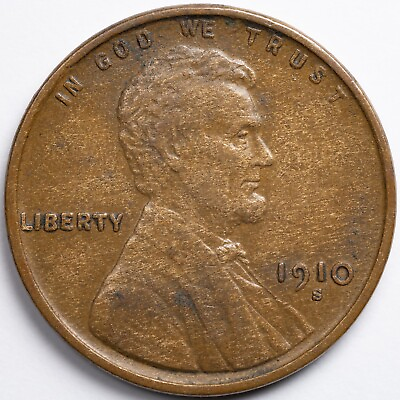 #ad 1910 S XF Lincoln Wheat Penny Cent Extremely Fine San Francisco Mint 1 $47.00