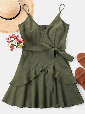 #ad TRIXXI Womens Green Spaghetti Strap Short Party Fit Flare Dress Juniors M $5.09