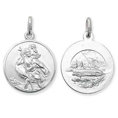 #ad Sterling Silver Small Round Double Sided St Christopher Pendant GBP 86.40