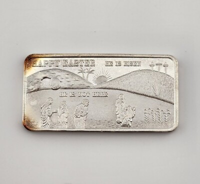 #ad He Is Risen Jesus Christ Happy Easter Historical Events 1oz Vintage Silver Bar $129.85