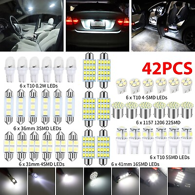 42PCS Car Interior Combo LED Map Dome Door Trunk License Plate Light Bulbs White $10.98