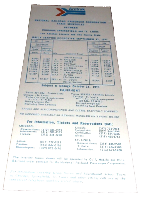 #ad SEPTEMBER 1971 AMTRAK FORMER GMamp;O SERVICES PUBLIC TIMETABLE $25.00