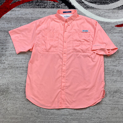 #ad Columbia PFG Tamiami Button Up Shirt Large Pink Mesh Fishing Vented Boat Outdoor $28.77