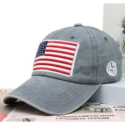 #ad Grey American Flag USA Baseball Cap Tactical Army Cotton Casual Hat $14.99