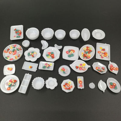 #ad Dollhouse Miniature Kitchen Utensils 32 Tableware dish set amp; Fruit Slices toy $3.52
