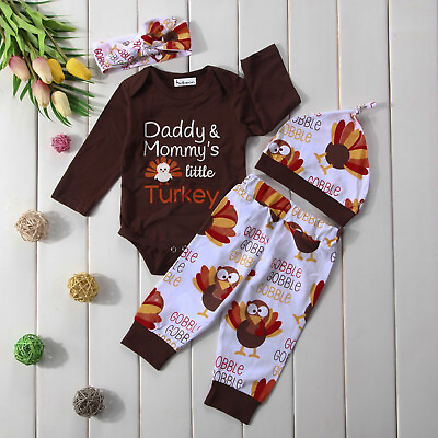 #ad Thanksgiving Toddler Baby Romper Jumpsuit PantHat Clothes Outfits 4Pcs Set $15.99
