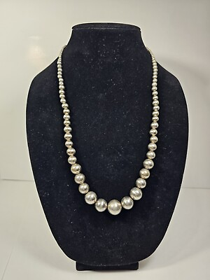 #ad Vintage Silvertone Graduated Bead Necklace 24quot;. $11.00