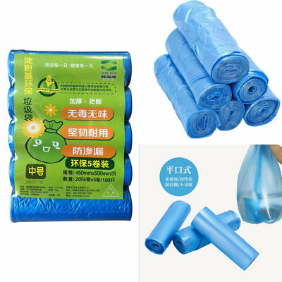 #ad 5 Rolls Rubbish Garbage Kitchen Toilet Office Clean up Waste Trash Bags Blue $9.98
