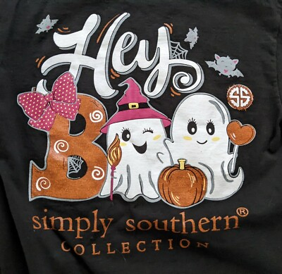 #ad Simply Southern quot;Hey Booquot; halloween black long sleeve T shirt size Small $19.99