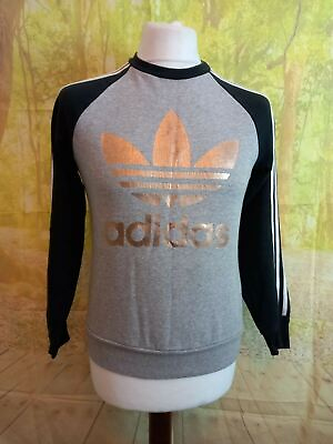 adidas Trefoil grey black spell out logo Sweatshirt. UK women#x27;s size 8 #ad GBP 22.00