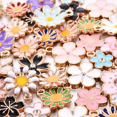 #ad 40PCS Assorted Gold Plated Enamel Flower Charms Pendant DIY For Jewelry Making $5.44