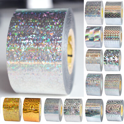 #ad 1 Roll 120m*4cm Holographic Nail Foil Holographic Gold Silver Nail Art Transfer $18.40