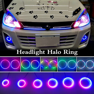 #ad 4PCS 60mm 120mm LED Headlight Halo Rings Color Chasing Flow Kit For Car amp; Truck $104.50