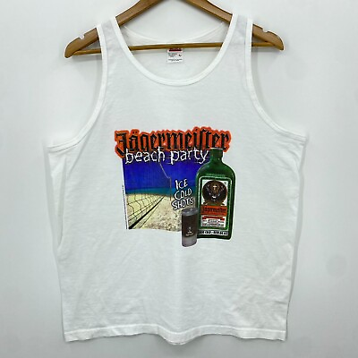 #ad Anvil Tank Top Men#x27;s L White Jagermeister Beach Party Vintage 90s Ice Cold Shots $7.98