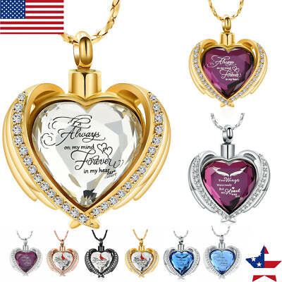 #ad Crystal Urn Necklace Heart Memorial Keepsake Pendant Cremation Jewelry for Ashes $13.19
