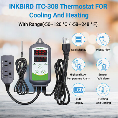 Inkbird ITC 308 Wired Thermostat Heating Cooling Temperature Control 50°C 120°C $25.88