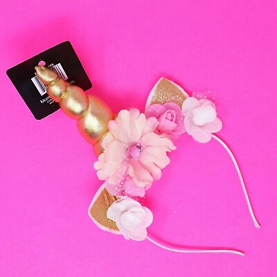 #ad Unicorn Gold Pink Flower Costume Headband $4.01