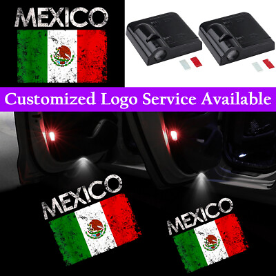 #ad 2x Mexico Mexican Flag Logo Wireless Car Door LED Light Puddle Laser Projector $17.88