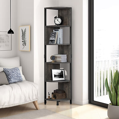 #ad 5 Tier Corner Bookcase Industrial Bookshelf Wooden Rack Display Storage Home $56.99