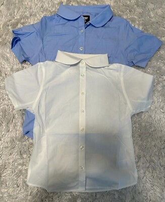 Lands End Girls Shirt Short Sleeve Peter Pan Collar Broadcloth 2pk Size 5 $10.38