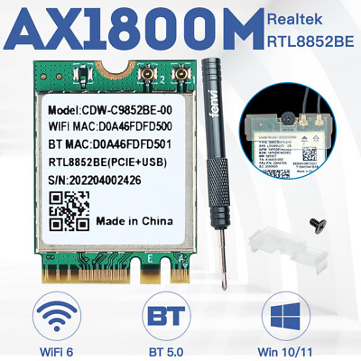 Realtek RTL8852BE AX1800 WiFi 6 M.2 Network Card Dual Band 802.11ax Bluetooth5.0 $11.69