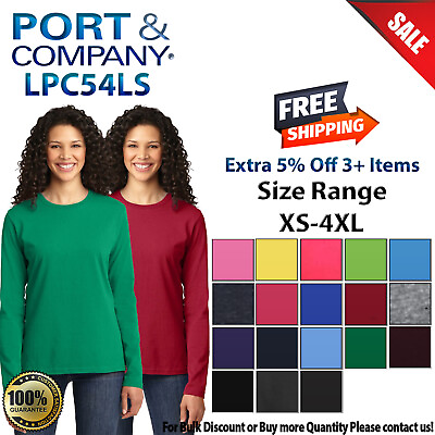 Port amp; Company LPC54LS Womens Long Sleeve Cotton Crew Neck Stylish T Shirt $18.12