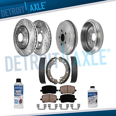 Front Drilled Brake Rotors Pads Rear Drums Shoes for 2003 2008 Toyota Corolla $144.56