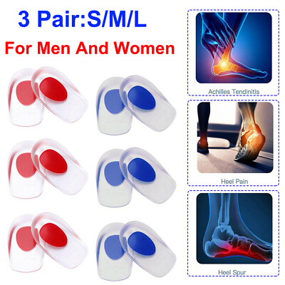 #ad 3 Pairs Heel Support Gel Silicone Cushion Orthotic Insole Plantar Care Heel Cups $10.58