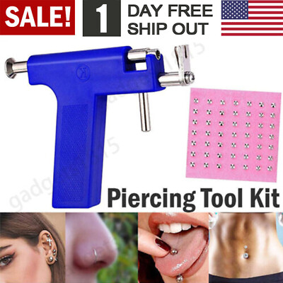Professional Ear Piercing Gun Body Nose Navel DIY Tool Kit Jewelry with 98 Studs $8.58