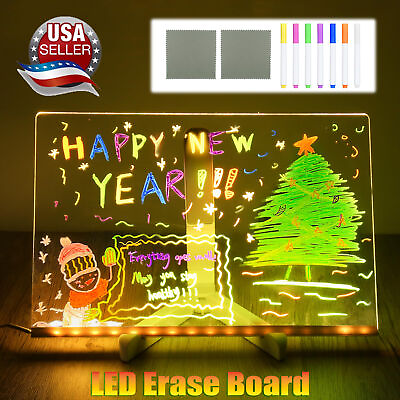 #ad LED Note Board with Colors Acrylic Dry Erase Board with Light DIY Drawing Board $13.99