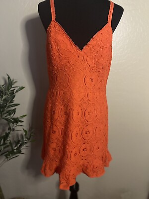 Betsey Johnson Dress Short Orange Lace Fit amp; Flare Ruffle Hem Size Large NWT $25.00