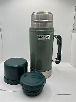 #ad Vintage Green Stanley Thermos Bottle Three Piece Insulated Vacuum 24 Ounce $22.52